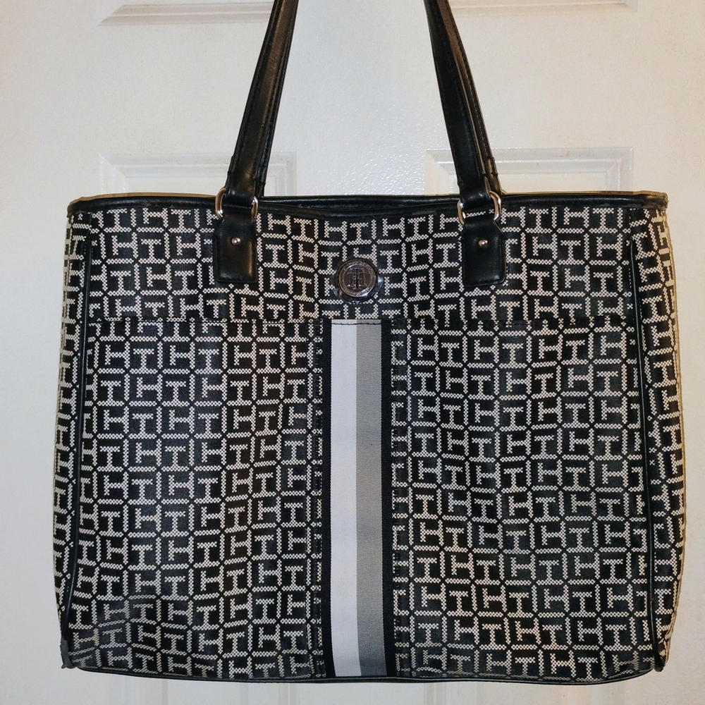Tommy Hilfiger Black and White Patterned Tote *flaw